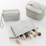 Large Women Cosmetic Bag PU Leather Waterproof Zipper Make Up Bag