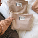 Soft Corduroy Makeup Bag Large Solid Cosmetic Bag Travel Makeup Storage