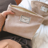Soft Corduroy Makeup Bag Large Solid Cosmetic Bag Travel Makeup Storage