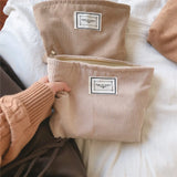 Soft Corduroy Makeup Bag Solid Cosmetic Travel Organizer