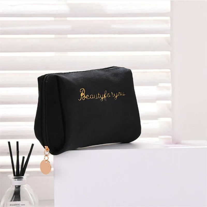 Women Velvet Make Up Bag Travel Cosmetic Pouch Zipper Large Solid Female