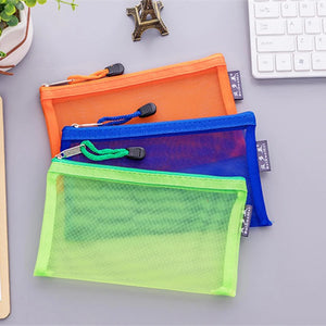 Transparent Grid Zipper Pen Bag Pencil Case for Girls