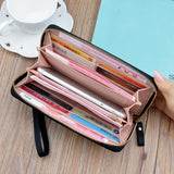 Women Long Wallet Zip Around PU Leather Purse Lanyard Wallet