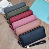 Women Long Wallet Zip Around PU Leather Purse Lanyard Wallet