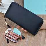Women Long Wallet Zip Around PU Leather Purse Lanyard Wallet