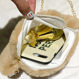 Women Student Plush Cat Paw Shoulder Crossbody Bag for Mobile Phone