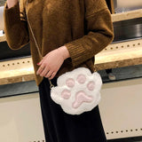 Women Student Plush Cat Paw Shoulder Crossbody Bag for Mobile Phone