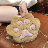 Women Student Plush Cat Paw Shoulder Crossbody Bag for Mobile Phone