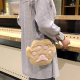 Women Student Shoulder Crossbody Bag Plush Cat Paw Anti-wear Mobile Phone