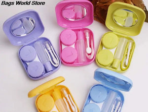 Square Lens Case Container Mini Mirror Travel Kit Easy Carry Box