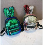Sequin Faux Fur Rabbit Ears Backpack Girls Glitter PU Leather Shoulder Bag