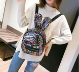Sequin Faux Fur Rabbit Ears Backpack Girls Glitter PU Leather Shoulder Bag
