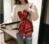 Sequin Faux Fur Rabbit Ears Backpack Girls Glitter PU Leather Shoulder Bag