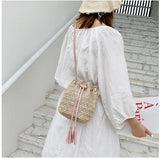 Straw Rattan Woven Beach Shoulder Bag Tassel Bucket Crossbody Bohemian