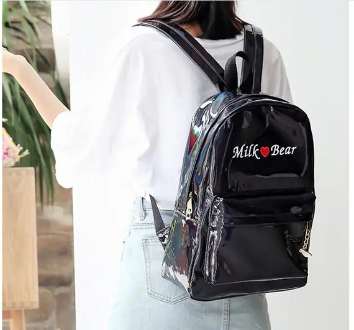 Hologram Backpack Laser Silver Daypack School Bag Mochila Feminino