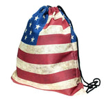 Retro 3D Flag Printing Drawstring Bag American Flag Backpack