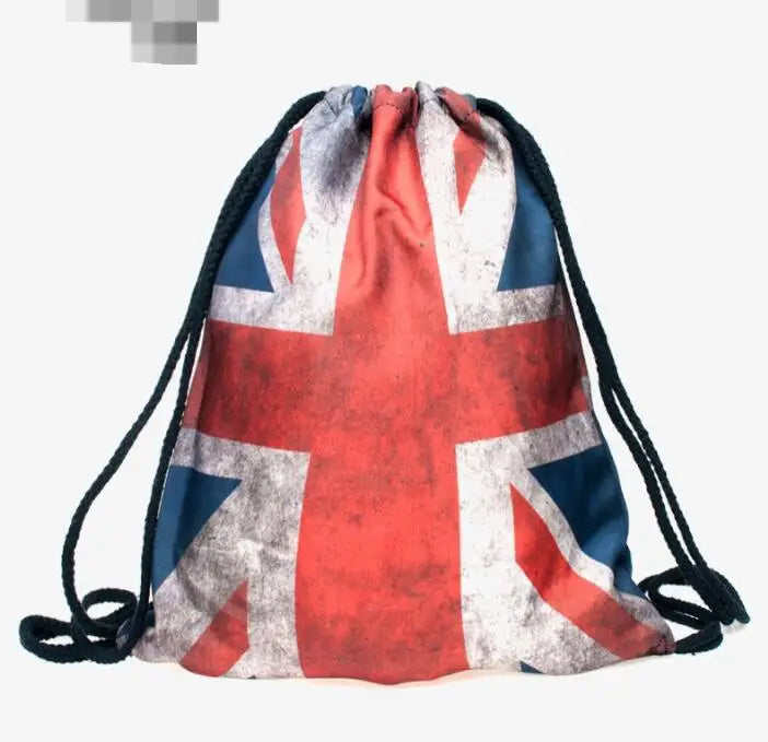 Retro 3D Flag Printing Drawstring Bag American Flag Backpack