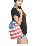 Retro 3D Flag Printing Drawstring Bag American Flag Backpack