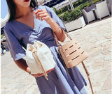 Drawstring Ground Bucket Shoulder Bag Multi-Function Handbag