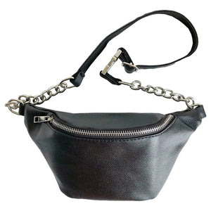 10 Inch Chest Bag Women's Waist Bag Pu Messenger Bag Black Single Shoulder Ch