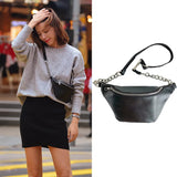 10 Inch Chest Bag Women's Waist Bag Pu Messenger Bag Black Single Shoulder Ch