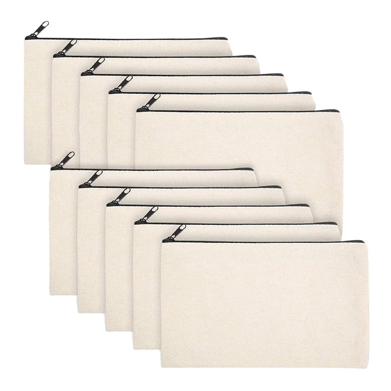 10 Pcs DIY Canvas Pen Case Blank Makeup Bag - Travel Bag