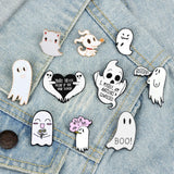 10 Cartoon Spooky Ghost Brooches Punk Lapel Pins Funny Enamel Badges