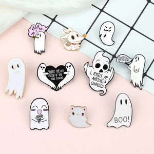 10 Cartoon Spooky Ghost Brooches Punk Lapel Pins Funny Enamel Badges