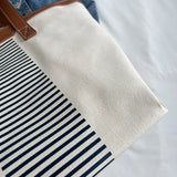 Winter Canvas Tote Bag for Women Large Capacity Shopping Bag with Strips