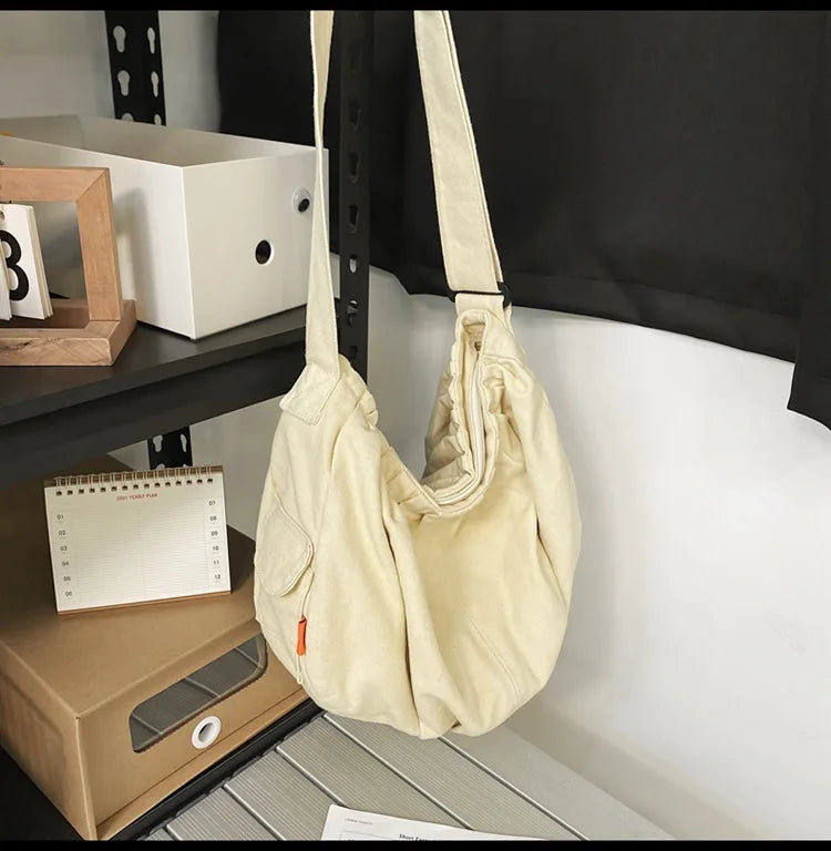 Teenager Canvas Hobo Shoulder Bag Student Casual Big Size School Book Laptop Bag