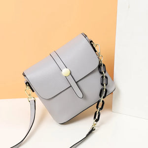 Leather Bucket Bag Women Crossbody Handbag Chain Shoulder Bag