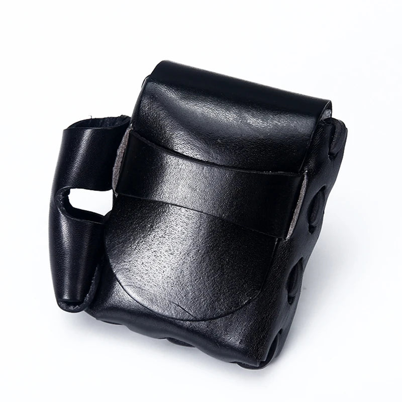High Cowhide Leather Cigarette Case Men Vintage Small Belt Waist Bag
