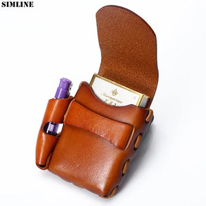 High Cowhide Leather Cigarette Case Men Vintage Small Belt Waist Bag