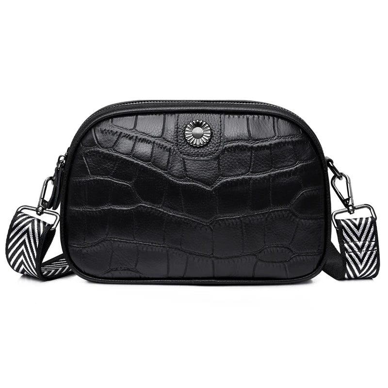 Leather Small Shoulder Bag Retro Style Wide Strap Messenger Wallet