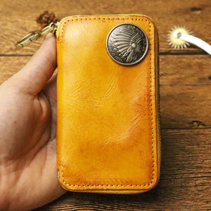 Leather Key Wallet Men Car Key Holder Zipper Key Case Top Male Man