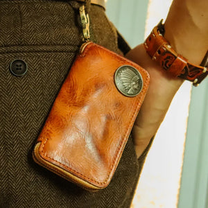 Leather Key Wallet Men Car Key Holder Zipper Key Case Top Male Man