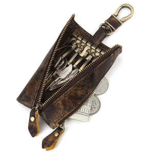 Leather Key Wallet Men Car Key Holder Zipper Keys Case Top