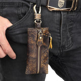Leather Key Wallet Men Car Key Holder Zipper Keys Case Top