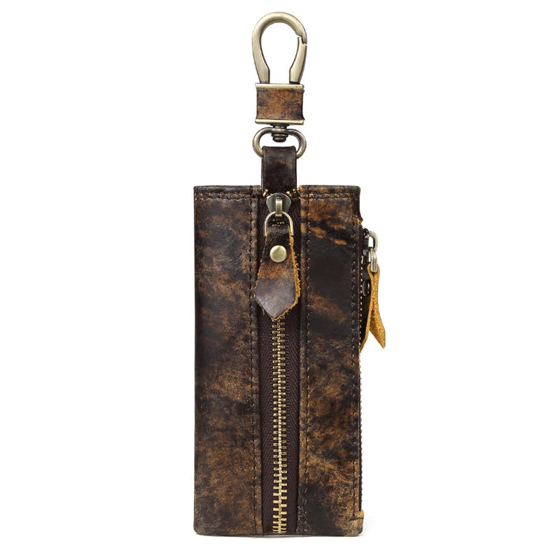 Leather Key Wallet Men Car Key Holder Zipper Keys Case Top
