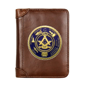 Masonic Leather Men Wallets with Emblem Design