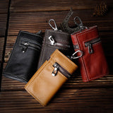 Leather Zipper Key Wallets Men Women Head Layer Cowhide Key Holder