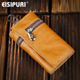 Leather Zipper Key Wallets Men Women Head Layer Cowhide Key Holder