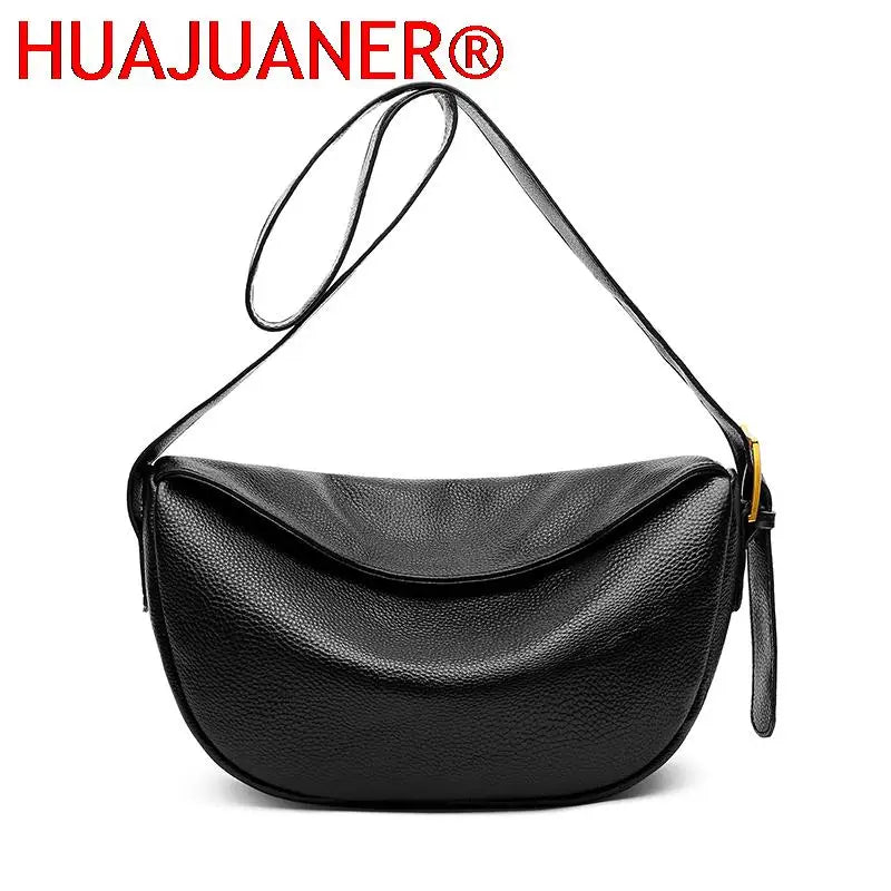 Genuine Leather Shoulder Bag Women's Half Moon Cowhide Messenger Bag