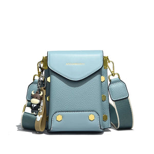 100% Leather Shoulder Bag Small Cell Phone Bags Rivet Ladies Messenger