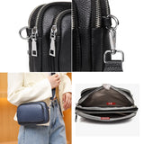Leather Shoulder Crossbody Bag For Women 3 Layer Small Female Mobile Phone Bag