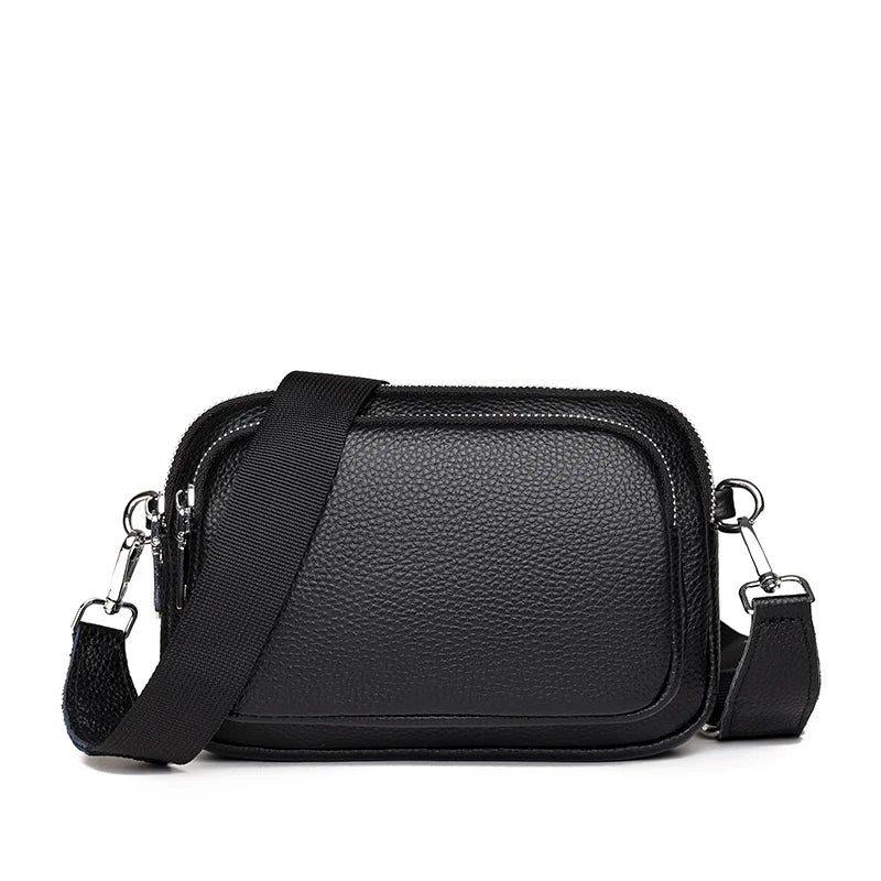 Leather Shoulder Crossbody Bag For Women 3 Layer Small Female Mobile Phone Bag