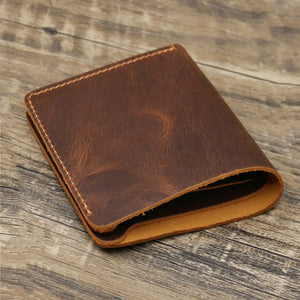 Vintage Style Bifold Brown Leather Wallet for Men