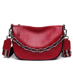 Leather Women Handbag Chains Cowhide Female Shoulder Bag
