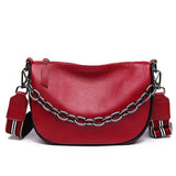 Leather Women Handbag Chains Cowhide Female Shoulder Bag