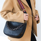 Leather Women Handbag Chains Cowhide Female Shoulder Bag